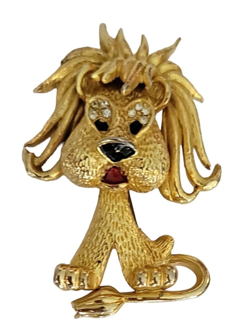 Sphinx Gold Tone Enamel Rhinestone Shaggy Lion Brooch, Numbered A1391 K31